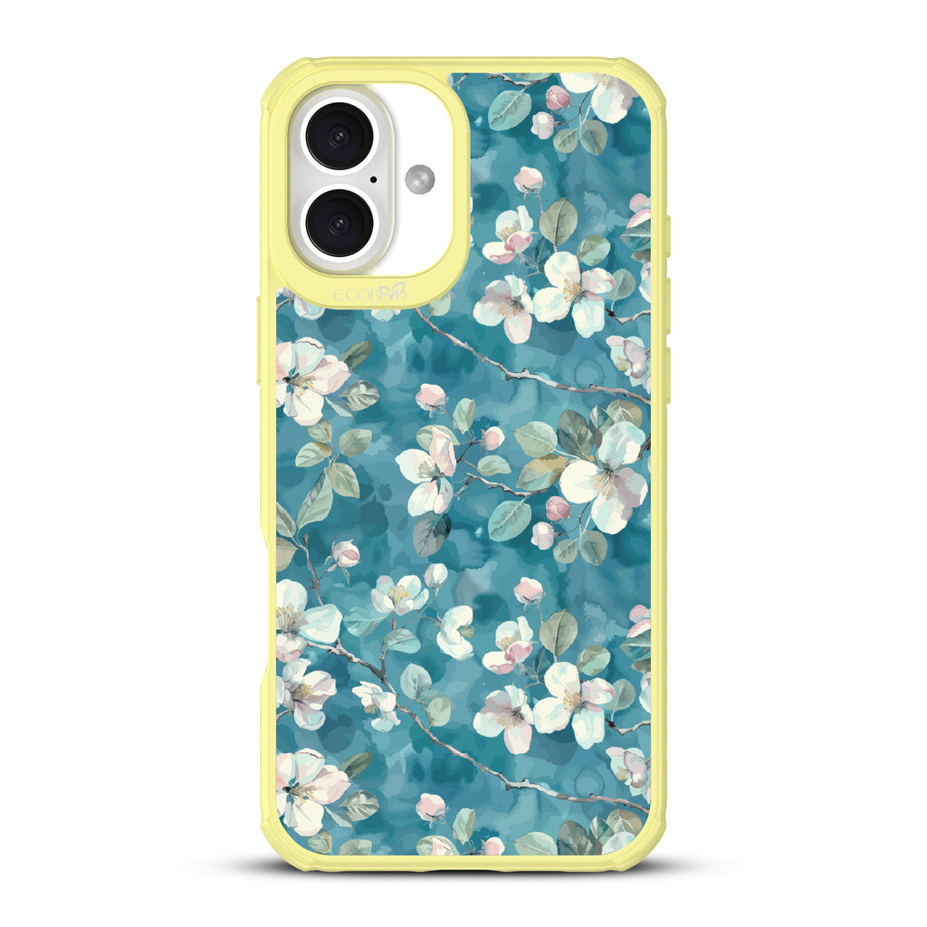 iPhone 16 Plus case, clear, sustainable phone case with yellow ridges, back view, Sway & Sprout design