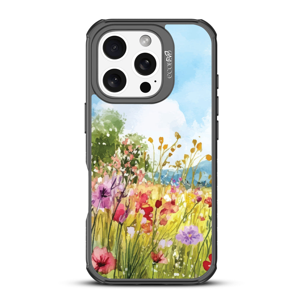 iPhone 16 Pro case, clear, sustainable phone case with black ridges, back view, Everwild design
