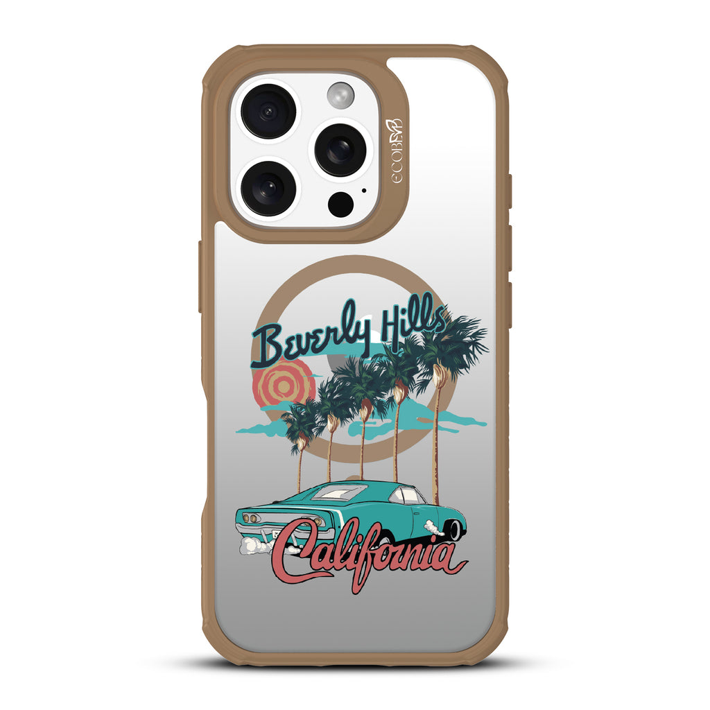 iPhone 16 Pro case, clear, sustainable phone case with brown ridges, back view, 90210 design