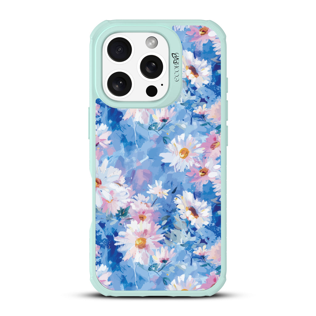 iPhone 16 PRo case, clear, sustainable phone case with green ridges, back view, Blown Away design