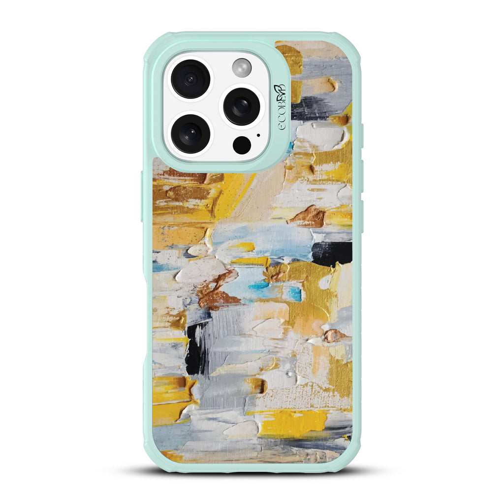 iPhone 16 Pro case, clear, sustainable phone case with green ridges, back view, Lighten Up design