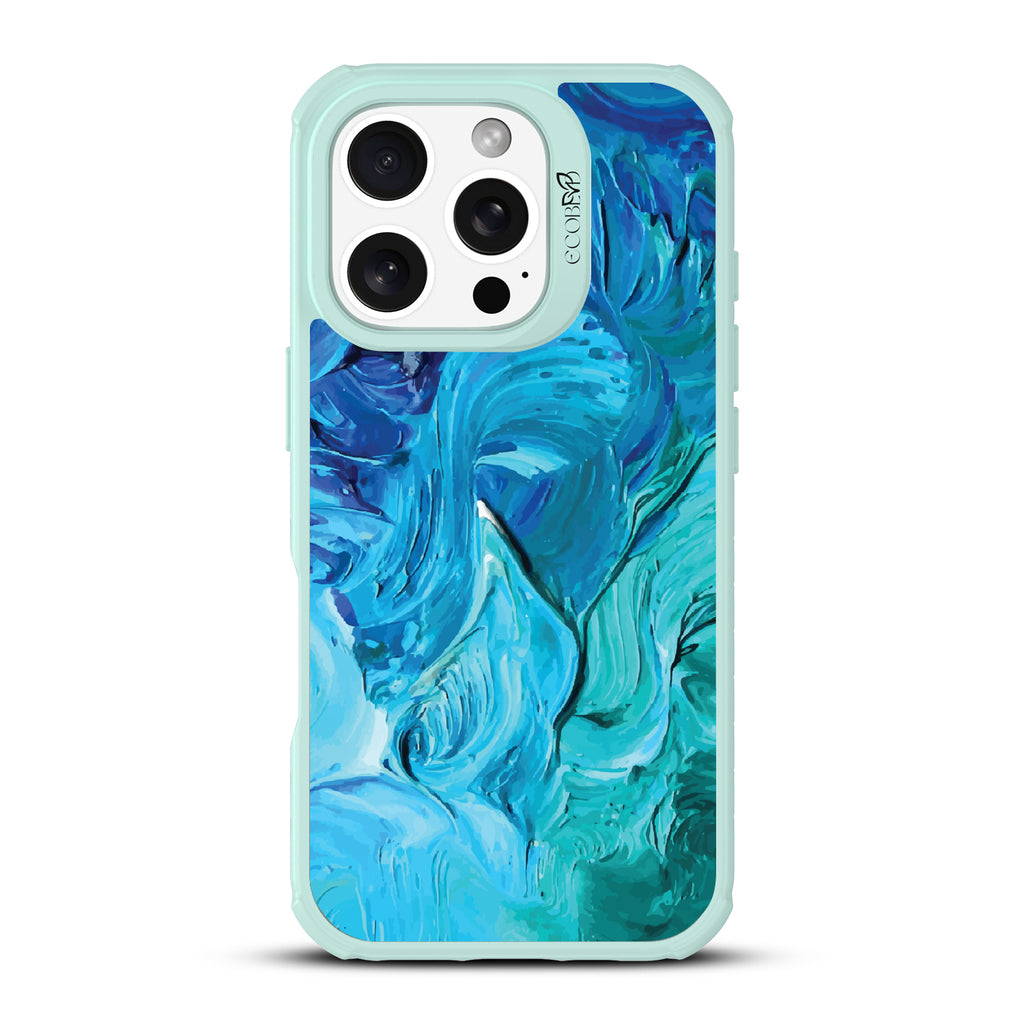 iPhone 16 Pro case, clear, sustainable phone case with green ridges, back view, Oceanswept design