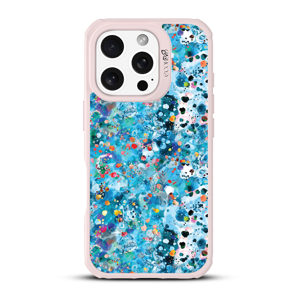 iPhone 16 Pro case, clear, sustainable phone case with pink ridges, back view, Brushed By The Tide design
