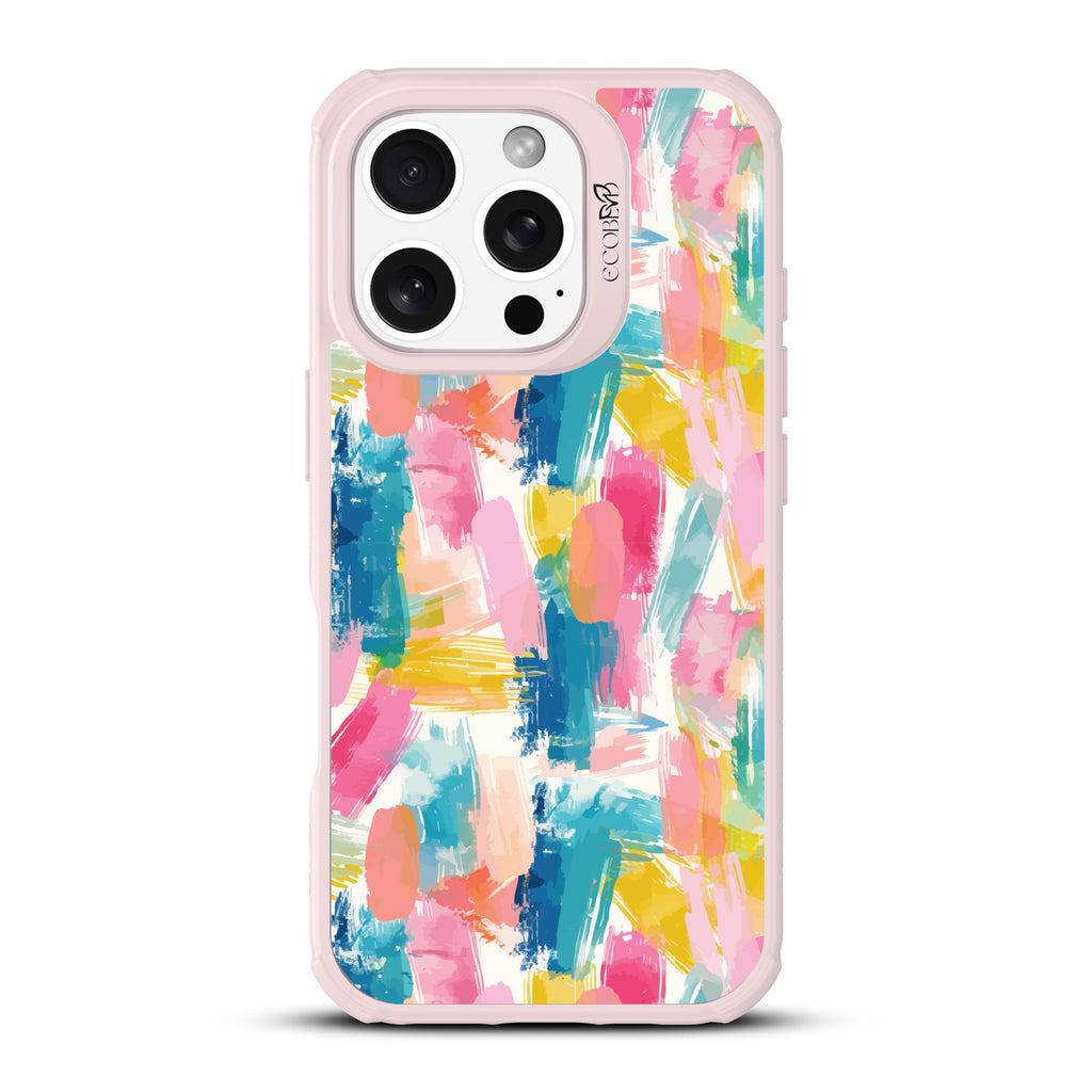 iPhone 16 Pro case, clear, sustainable phone case with pink ridges, back view, Blurred Beauty design