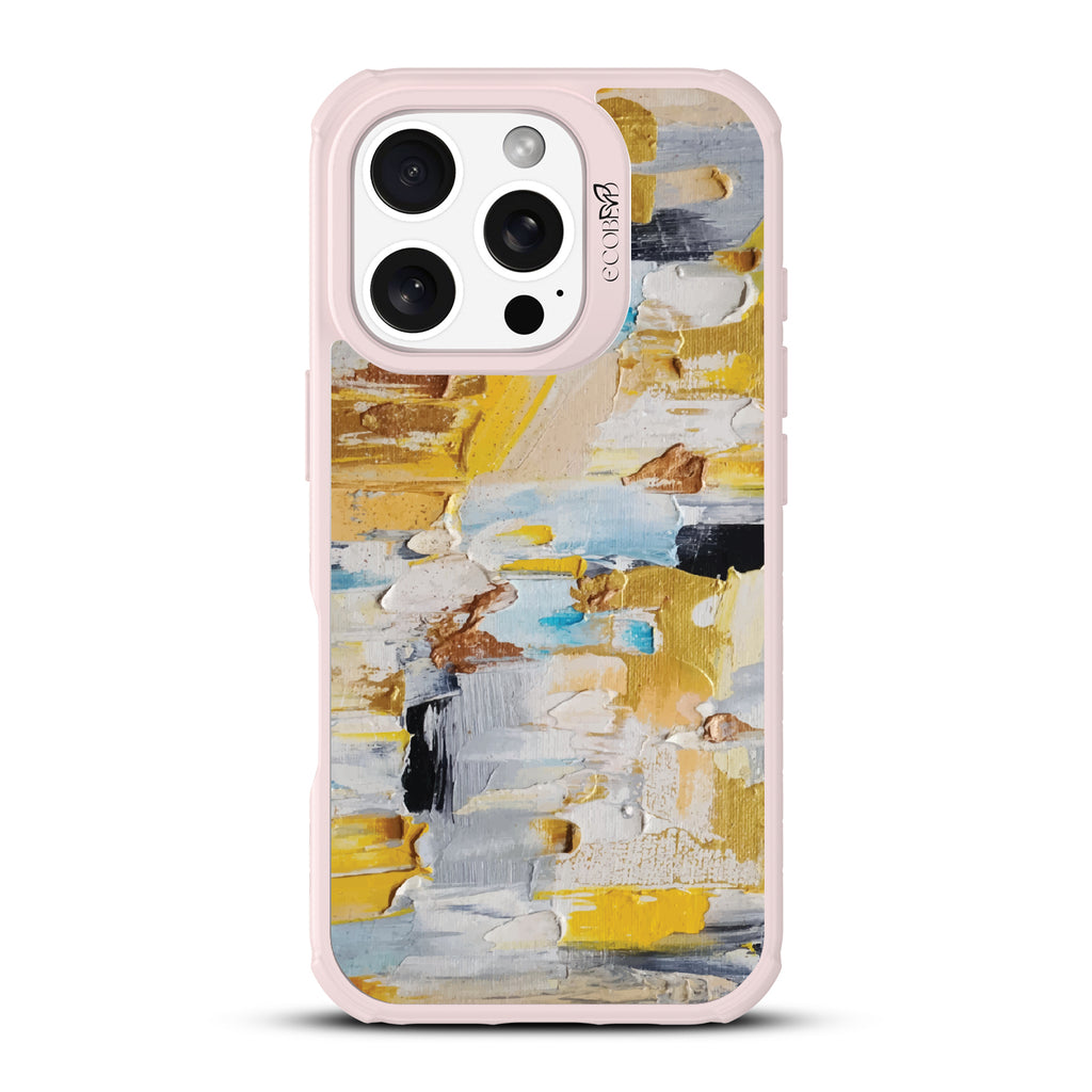 iPhone 16 Pro case, clear, sustainable phone case with pink ridges, back view, Lighten Up design