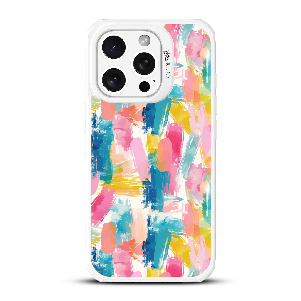 iPhone 16 Pro case, clear, sustainable phone case with white ridges, back view, Blurred Beauty design