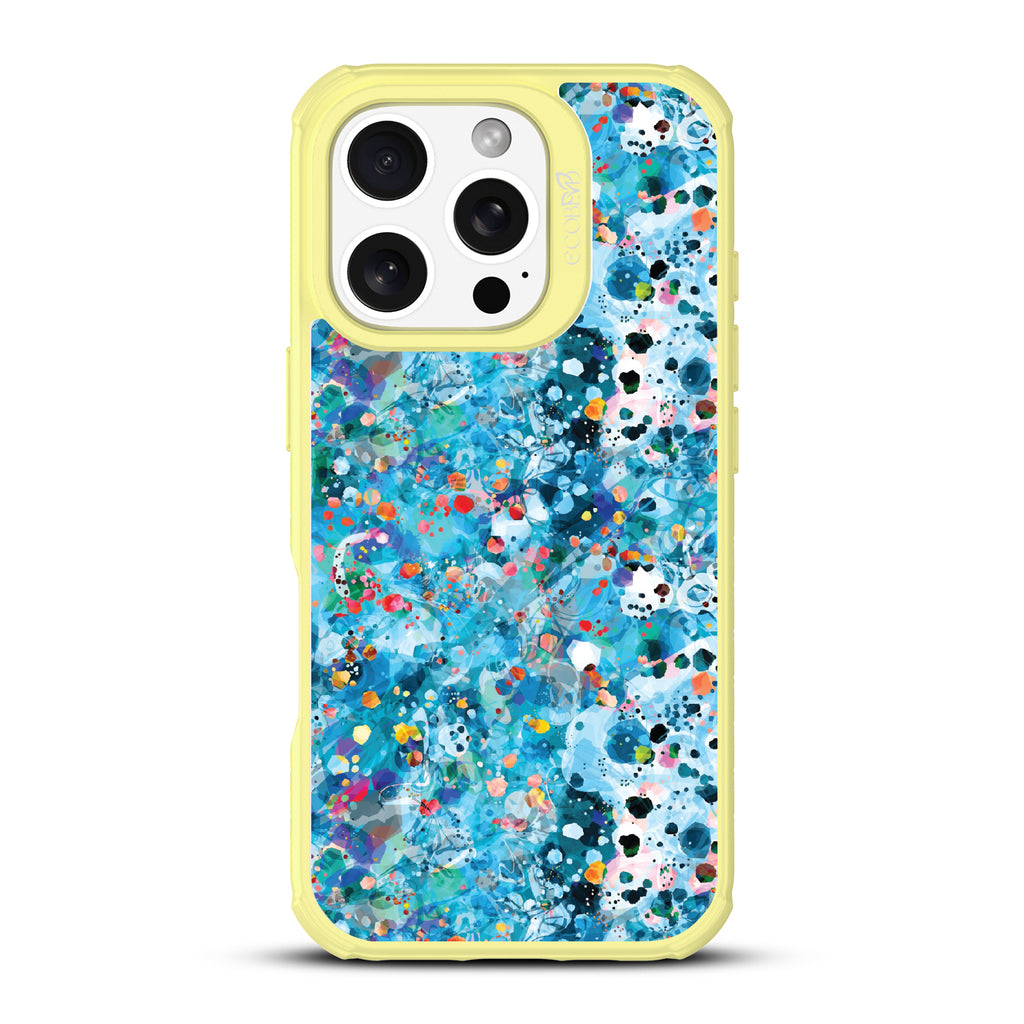 iPhone 16 Pro case, clear, sustainable phone case with yellow ridges, back view, Brushed By The Tide design