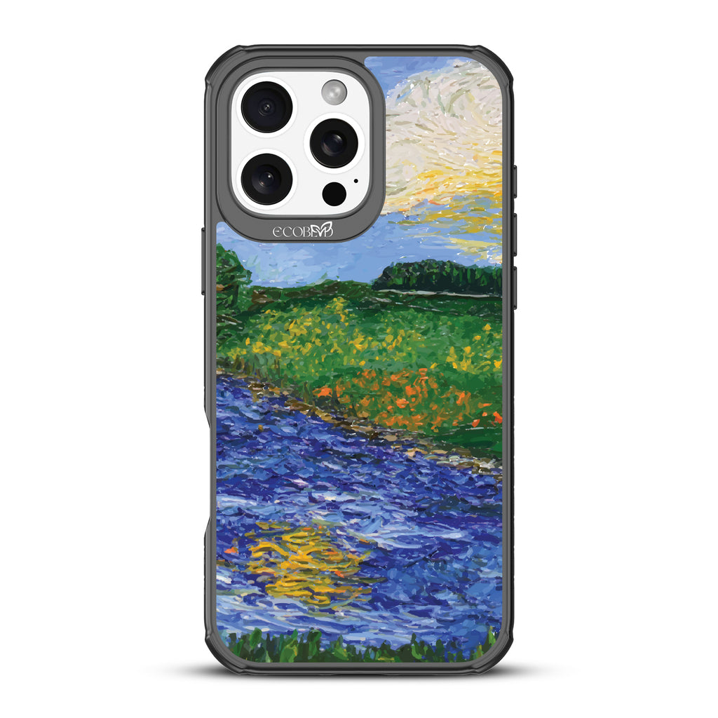 iPhone 16 Pro Max case, clear, sustainable phone case with black ridges, back view, Field of Vision design