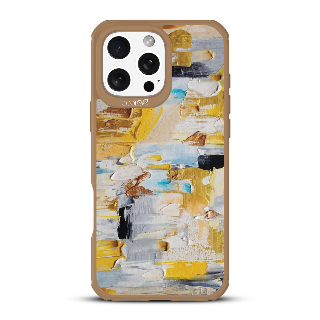 iPhone 16 Pro Max case, clear, sustainable phone case with brown ridges, back view, Lighten Up design