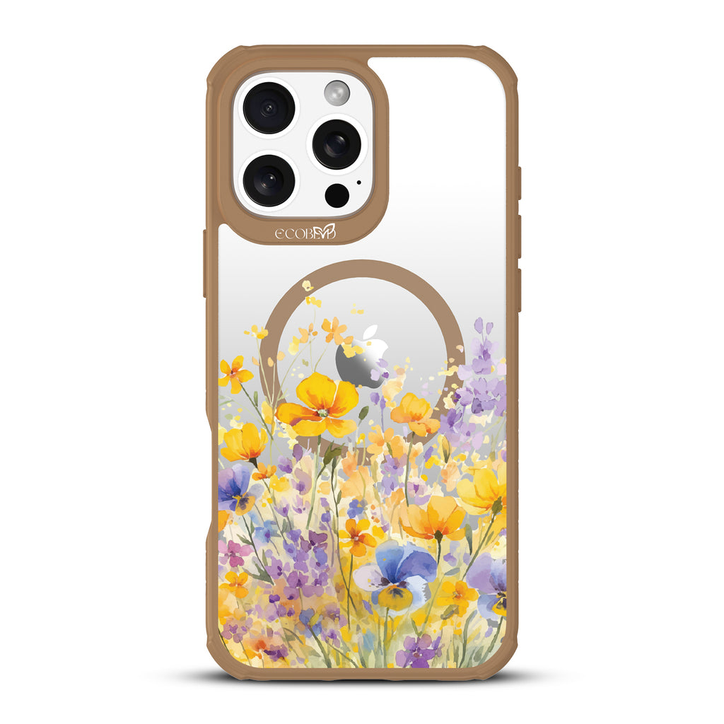 iPhone 16 Pro Max case, clear, sustainable phone case with brown ridges, back view, Meadowlight design