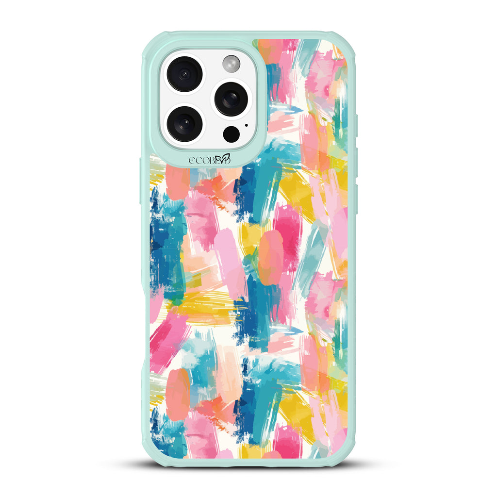 iPhone 16 Pro Max case, clear, sustainable phone case with green ridges, back view, Blurred Beauty design