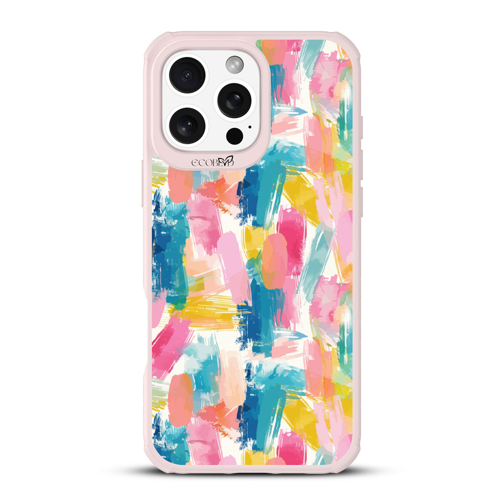 iPhone 16 Pro Max case, clear, sustainable phone case with pink ridges, back view, Blurred Beauty design