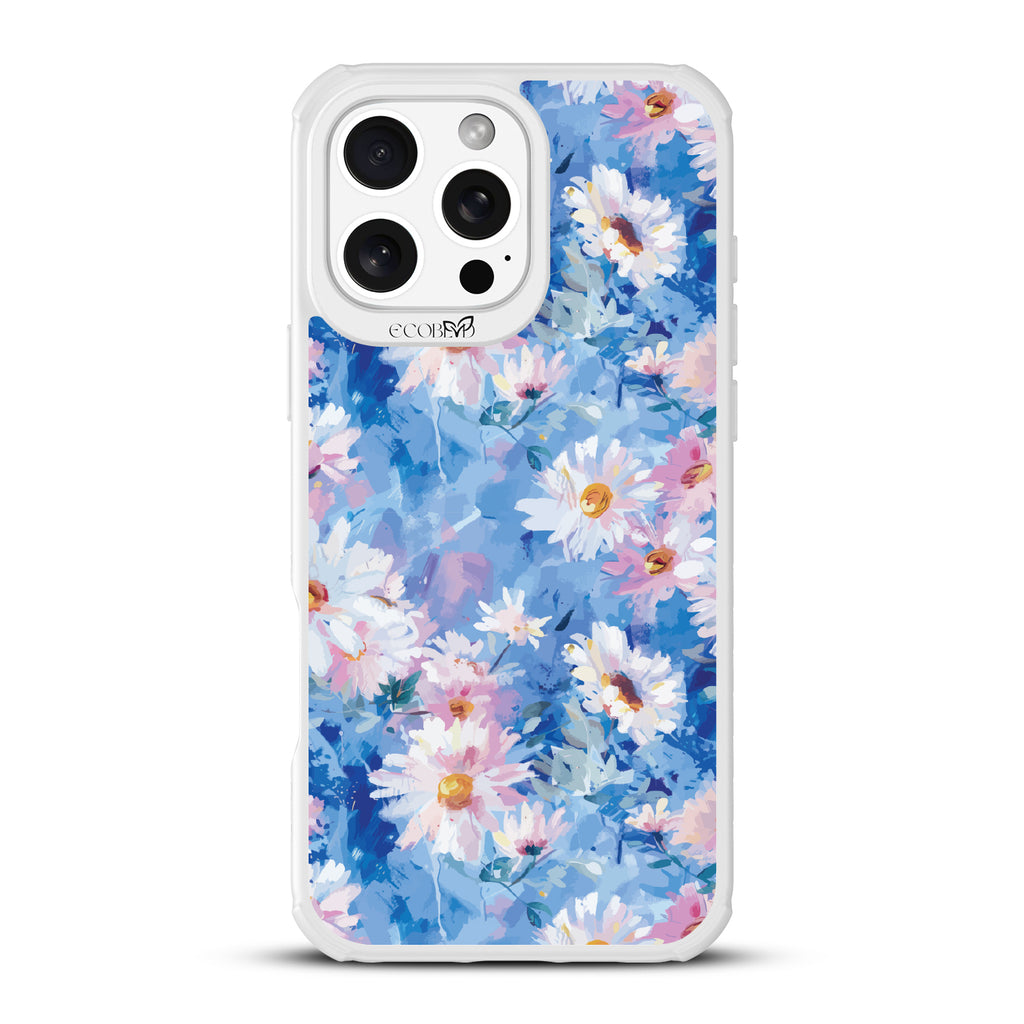 iPhone 16 Pro Max case, clear, sustainable phone case with white ridges, back view, Blown Away design