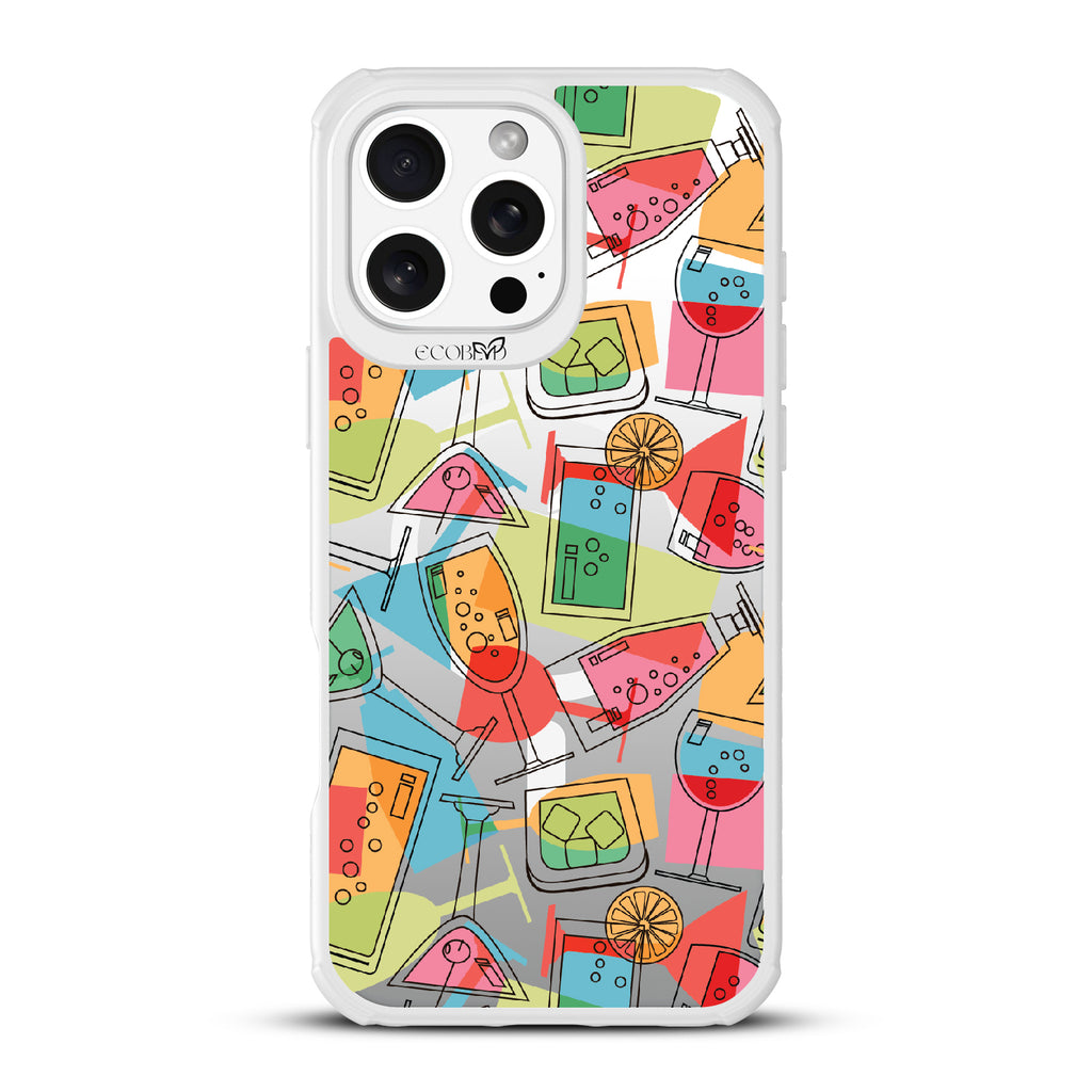 iPhone 16 Pro Max case, clear, sustainable phone case with white ridges, back view, 5 O’Clock Somewhere design