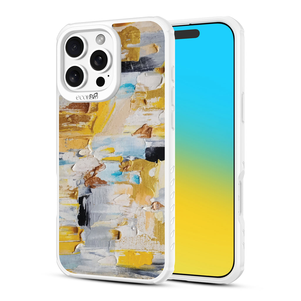 Front and back view of iPhone 16 Pro Max case, clear, sustainable phone case with white ridges, Lighten Up design