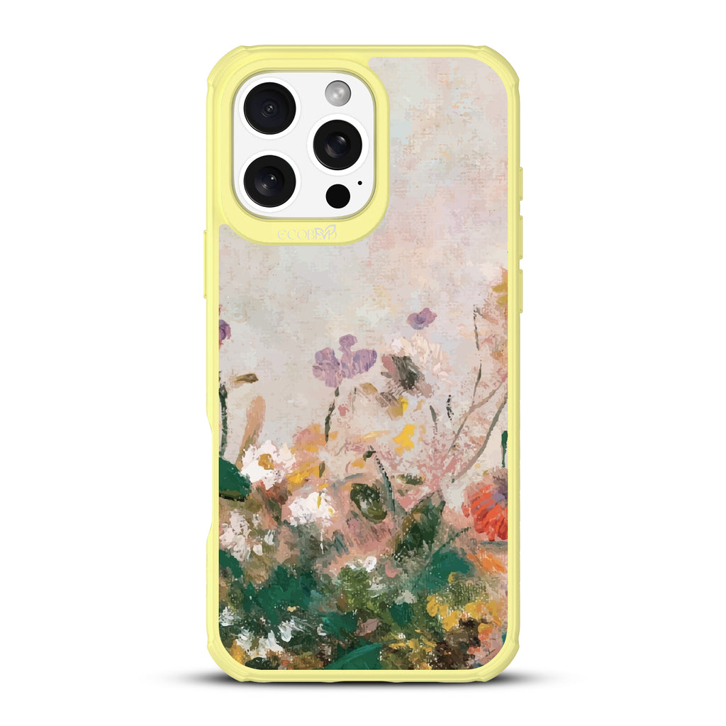 iPhone 16 Pro Max case, clear, sustainable phone case with yellow ridges, back view, Wild Grace design