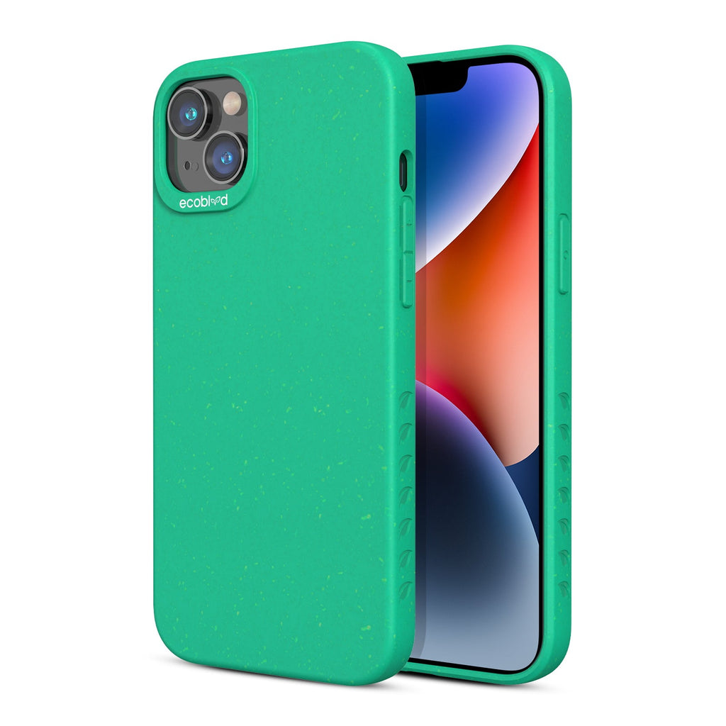Back View Of Green Eco-Friendly iPhone 14 Case & A Front View Of The Screen - Compostable Sequoia Collection