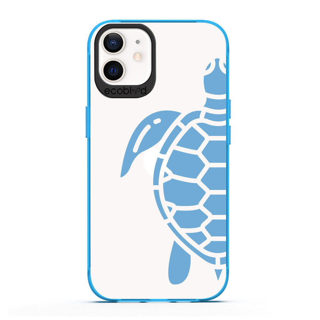 Laguna Collection - Blue iPhone 12 / 12 Pro Case With A Minimalist Sea Turtle Design On A Clear Back - 6FT Drop Protection