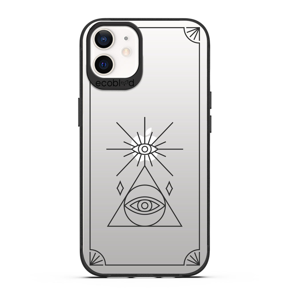 Laguna Collection - Black iPhone 12 / 12 Pro Case With An All Seeing Eye Tarot Card On A Clear Back - 6FT Drop Protection