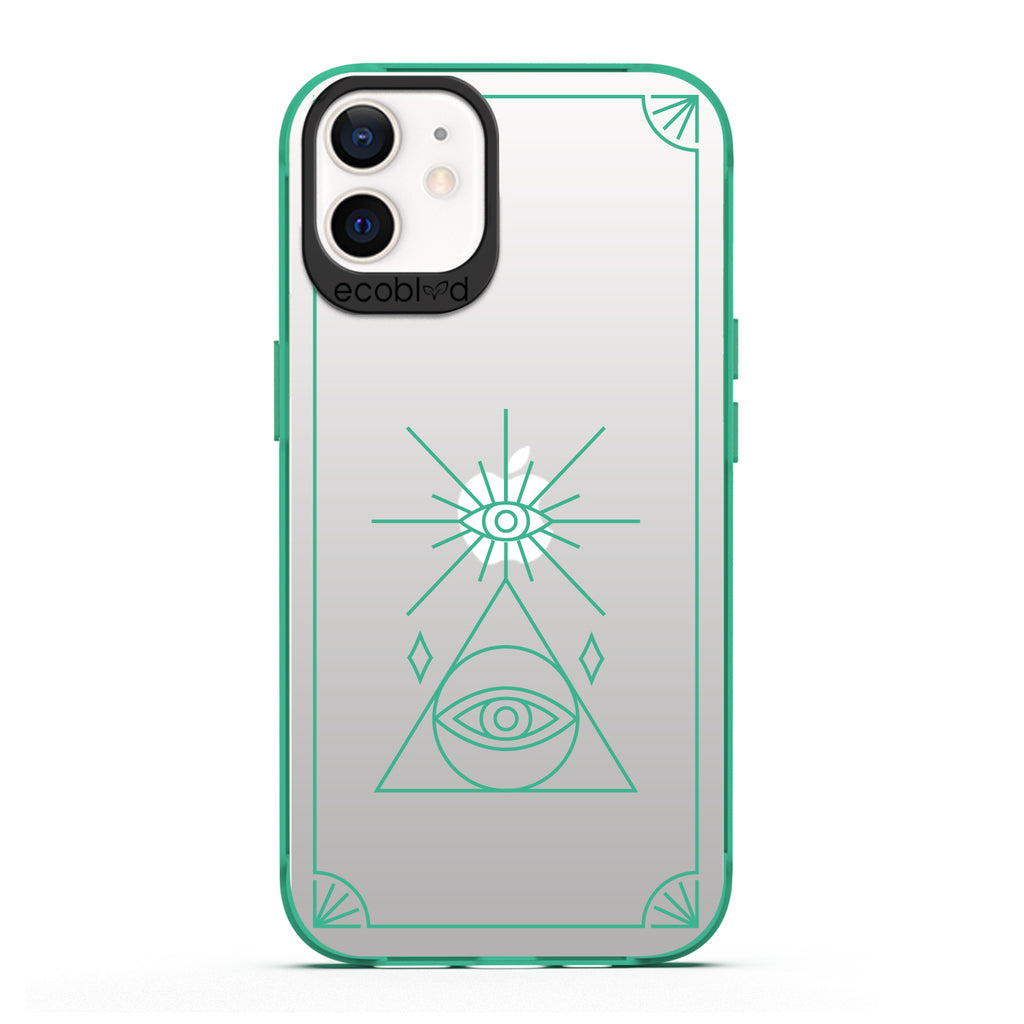Laguna Collection - Green iPhone 12 / 12 Pro Case With An All Seeing Eye Tarot Card On A Clear Back - 6FT Drop Protection