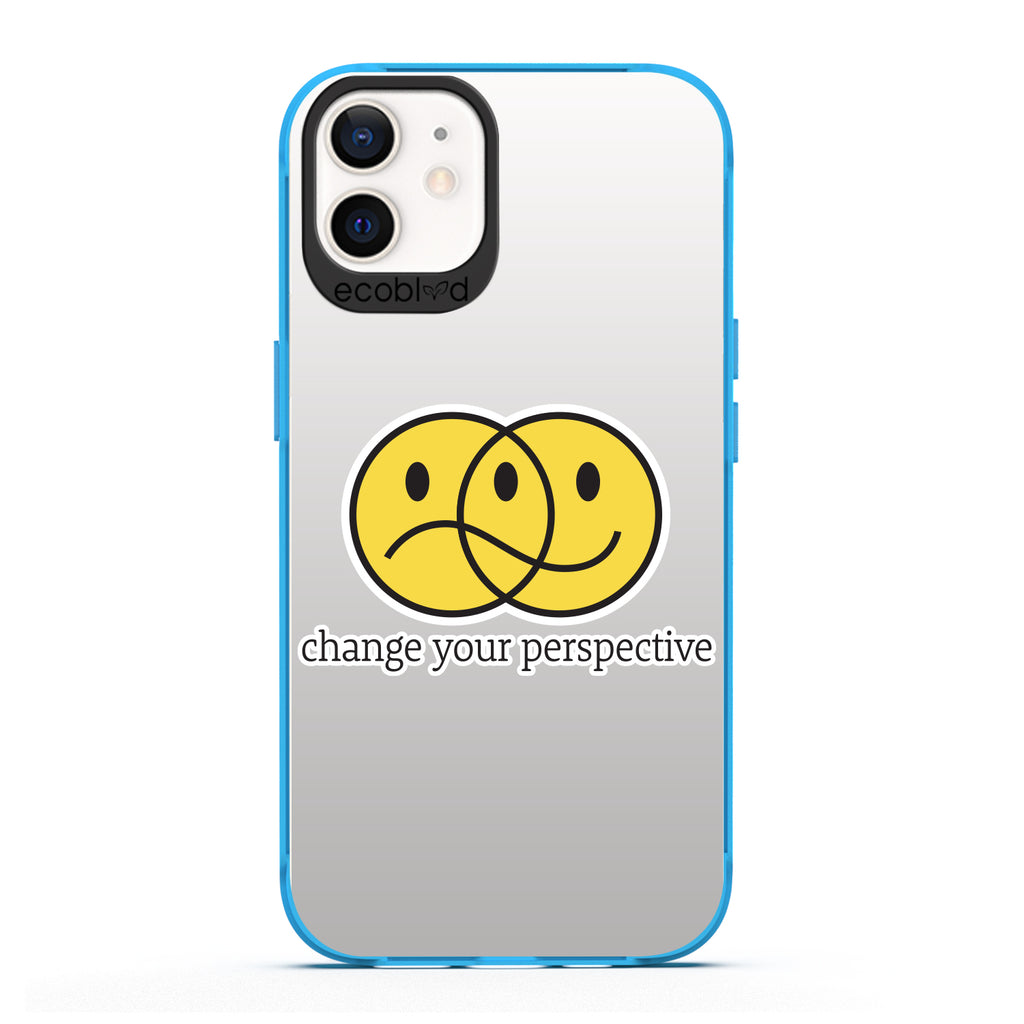 Laguna Collection - Blue Compostable iPhone 12 / 12 Pro Case With A Happy/Sad Face & Change Your Perspective On Clear Back