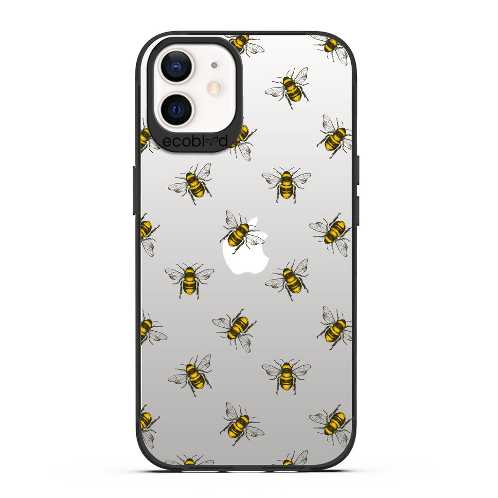 Laguna Collection - Black Eco-Friendly iPhone 12 / 12 Pro Case With A Honey Bees Design On A Clear Back - Compostable