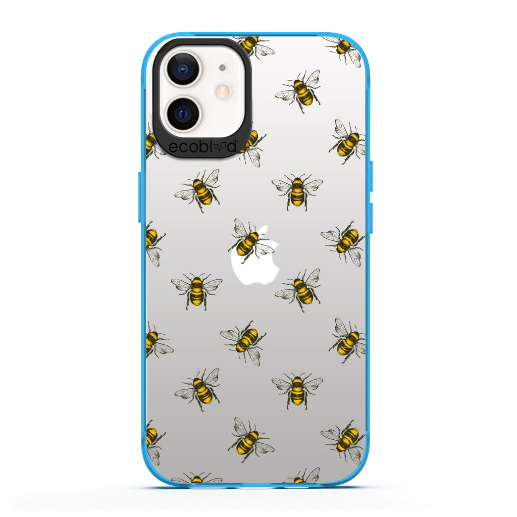 Laguna Collection - Blue Eco-Friendly iPhone 12 / 12 Pro Case With A Honey Bees Design On A Clear Back - Compostable