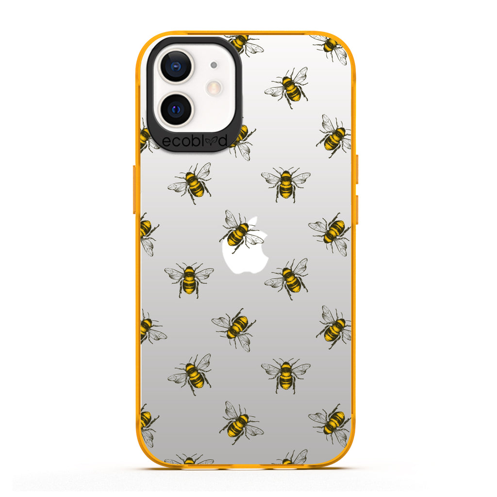 Laguna Collection - Yellow Eco-Friendly iPhone 12 / 12 Pro Case With A Honey Bees Design On A Clear Back - Compostable