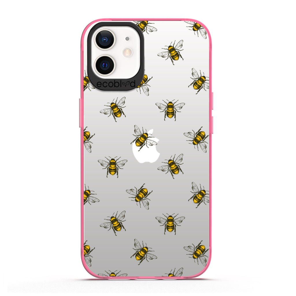 Laguna Collection - Pink Eco-Friendly iPhone 12 / 12 Pro Case With A Honey Bees Design On A Clear Back - Compostable 