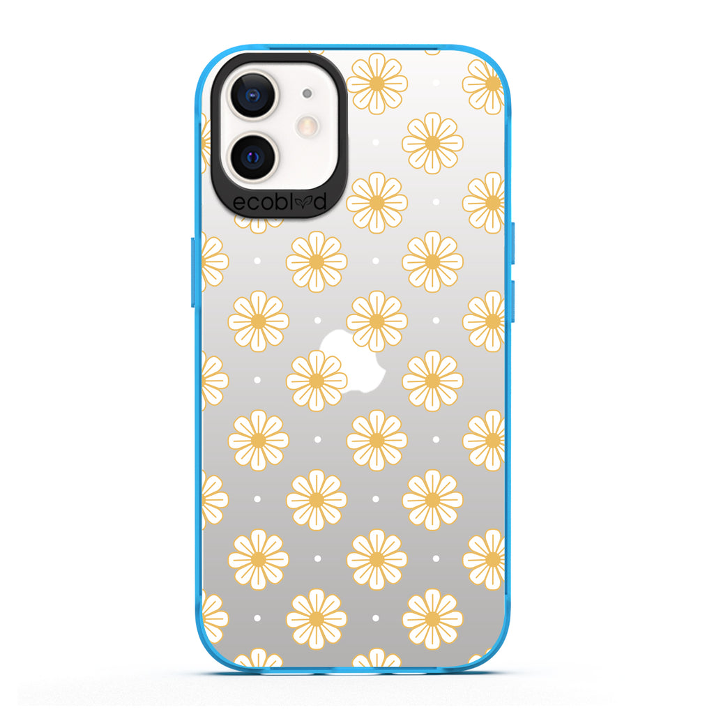 Laguna Collection - Blue Eco-Friendly iPhone 12 / 12 Pro Case With White Floral Pattern Daisies & Dots On A Clear Back