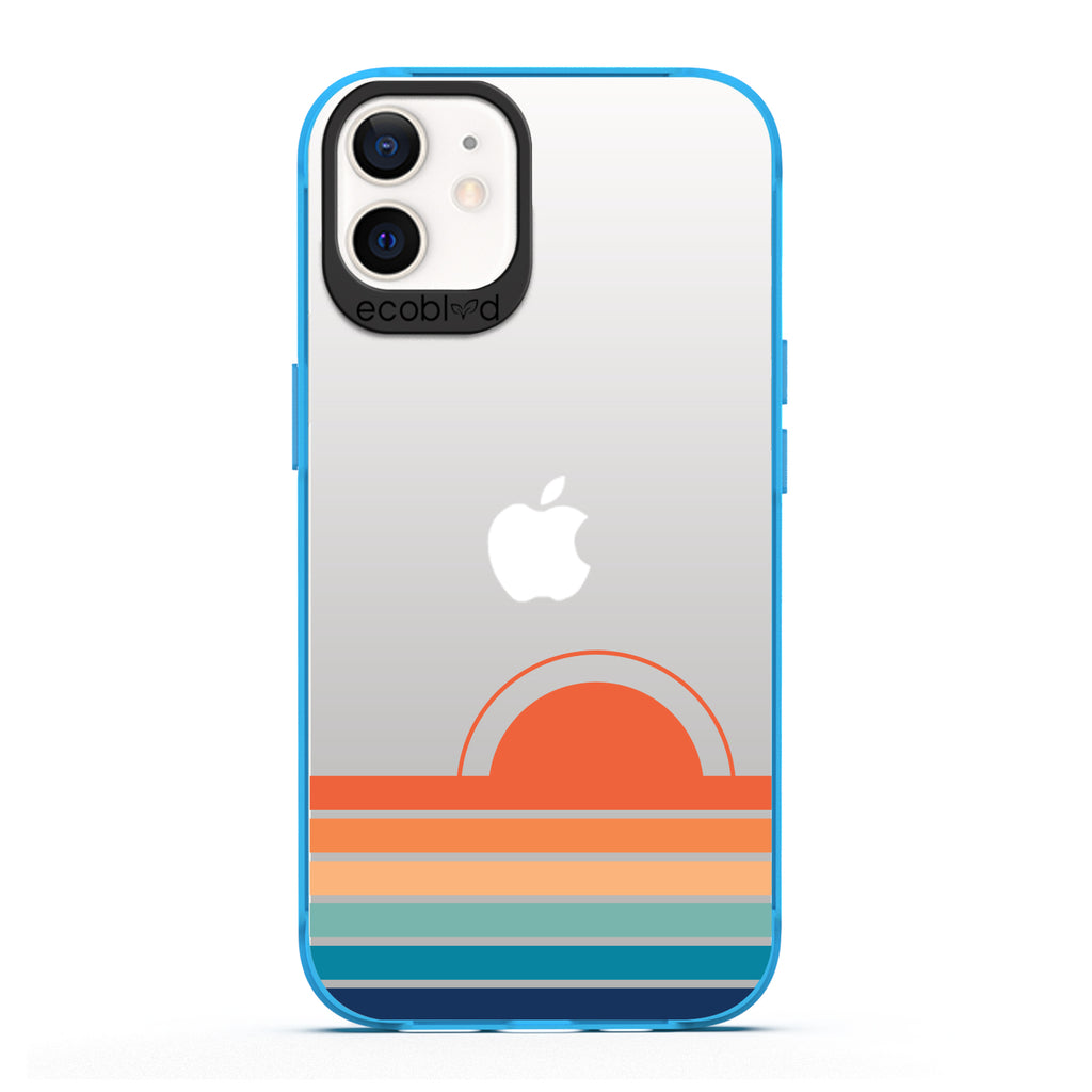 Laguna Collection - Blue Eco-Friendly iPhone 12 / 12 Pro Case With A Sun Rising From Rainbow Stripes On A Clear Back