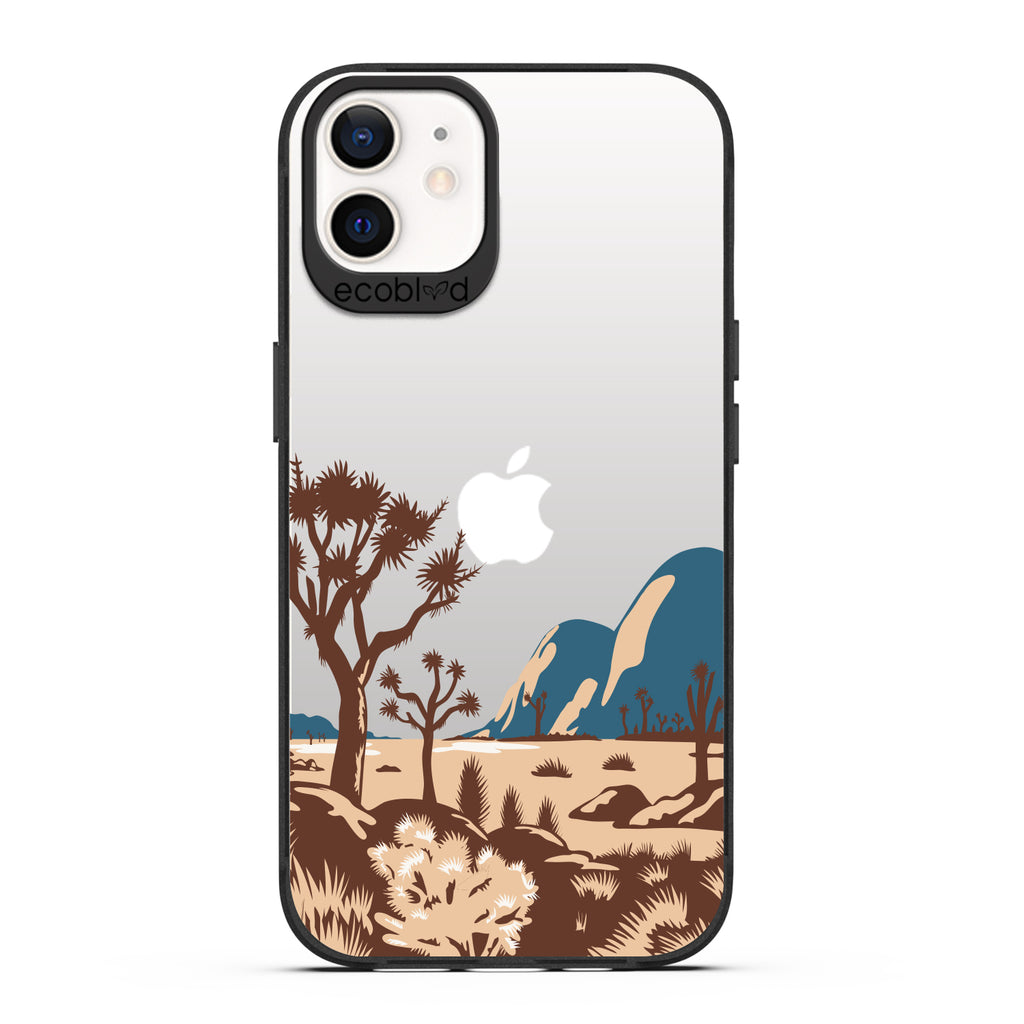 Laguna Collection - Black Compostable iPhone 12 / 12 Pro Case With Minimalist Joshua Tree Desert Landscape On A Clear Back