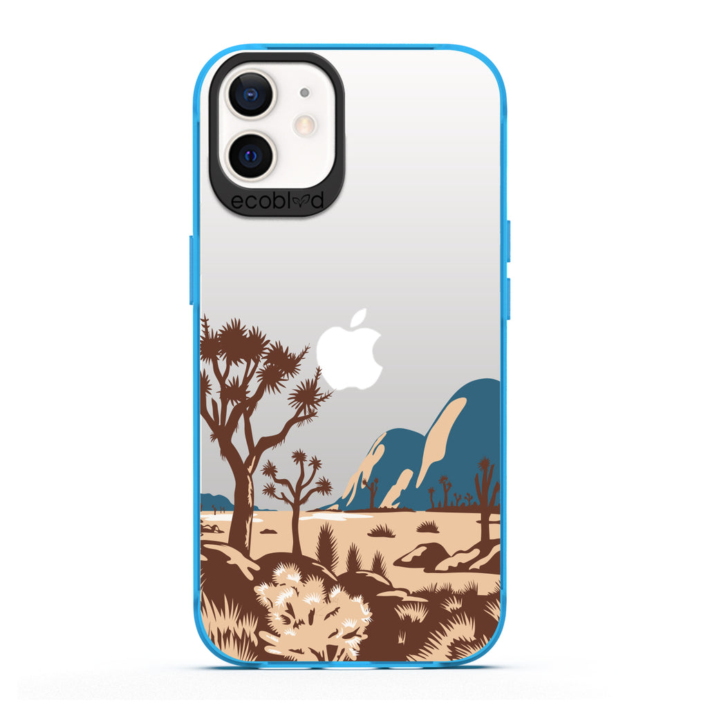 Laguna Collection - Blue Compostable iPhone 12 / 12 Pro Case With Minimalist Joshua Tree Desert Landscape On A Clear Back