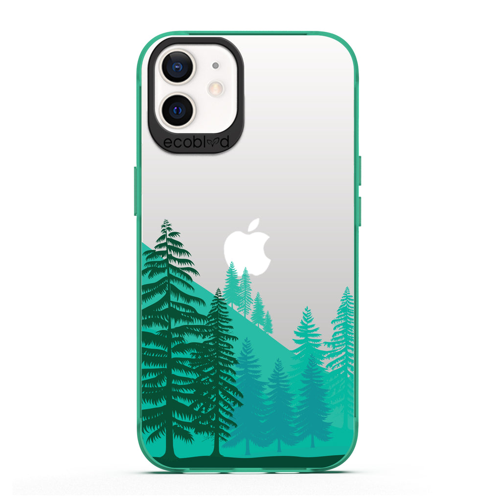 Laguna Collection - Green Eco-Friendly iPhone 12 / 12 Pro Case With A Minimalist Pine Tree Forest Print On A Clear Back 