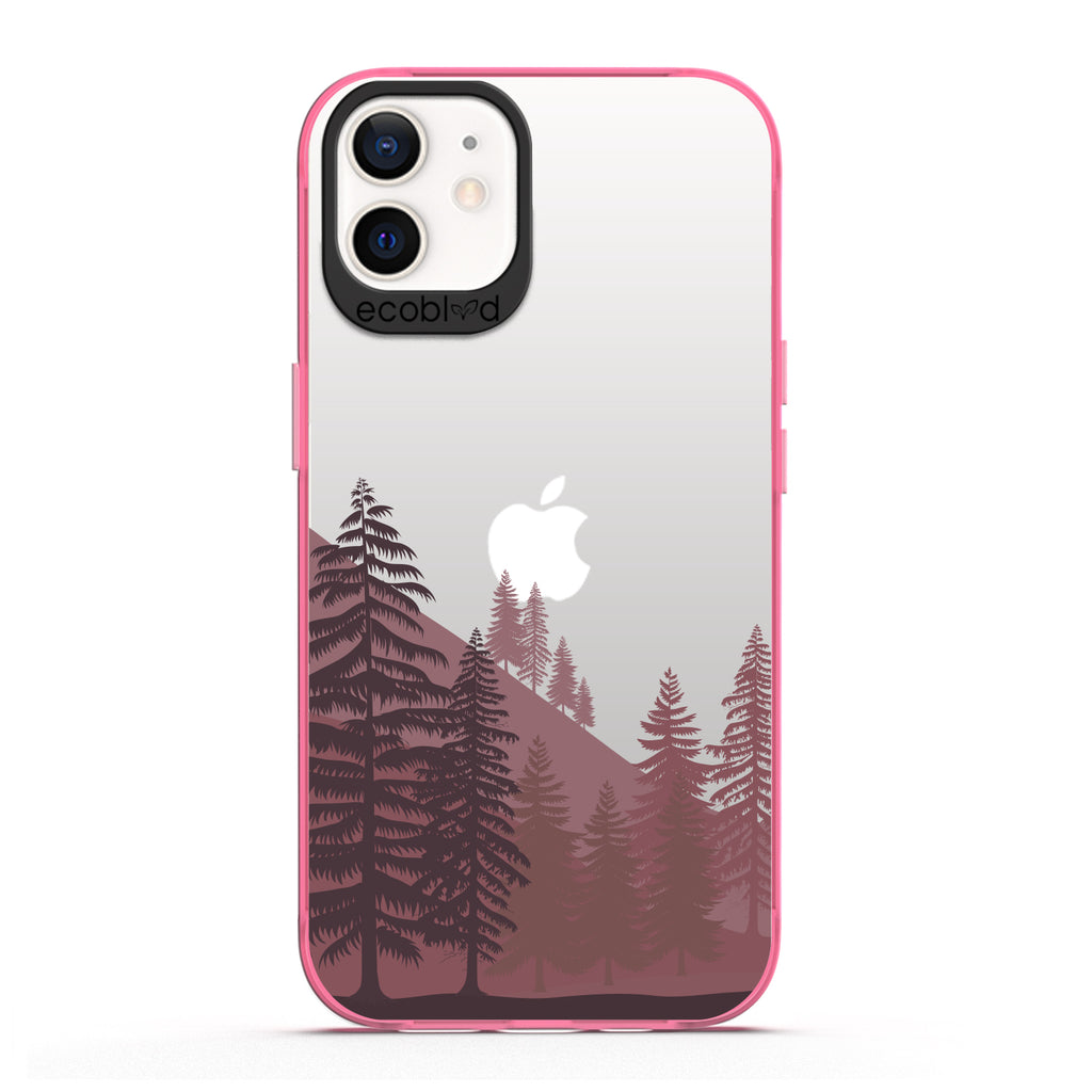 Laguna Collection -Pink Eco-Friendly iPhone 12 / 12 Pro Case With A Minimalist Pine Tree Forest Print On A Clear Back 