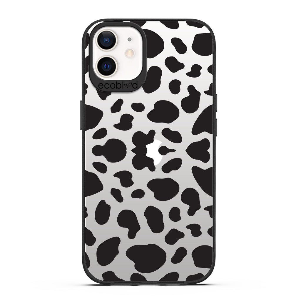 Laguna Collection - Black Eco-Friendly iPhone 12 / 12 Pro Case With A Black Spot Cow Print On A Clear Back - Compostable