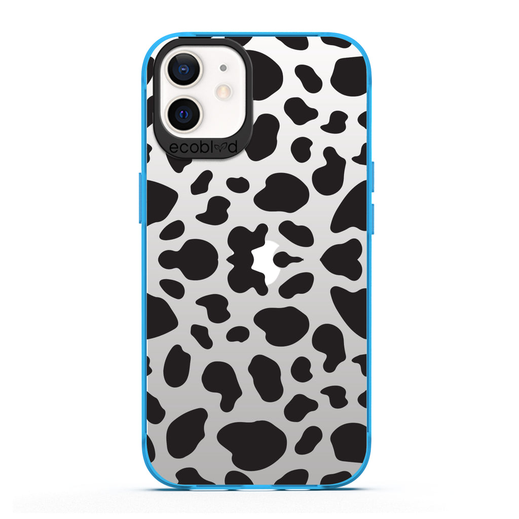 Laguna Collection - Blue Eco-Friendly iPhone 12 / 12 Pro Case With A Black Spot Cow Print On A Clear Back - Compostable