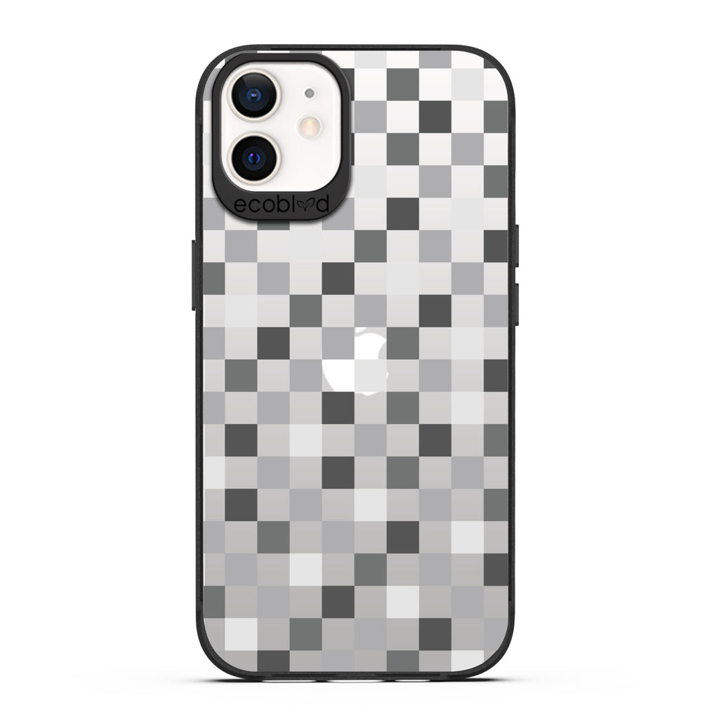 Laguna Collection - Black Eco-Friendly iPhone 12 / 12 Pro Case With A Checkered Print Pattern On A Clear Back - Compostable