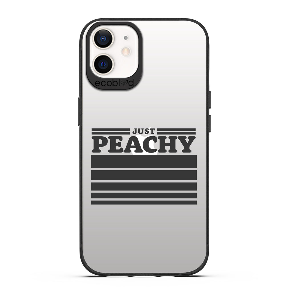 Laguna Collection - Black Eco-Friendly iPhone 12 / 12 Pro Case With Just Peachy & Gradient Stripes On A Clear Back