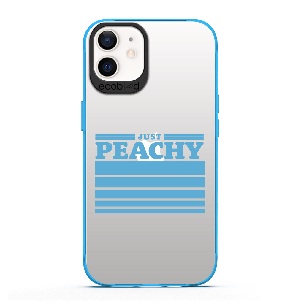 Laguna Collection - Blue Eco-Friendly iPhone 12 / 12 Pro Case With Just Peachy & Gradient Stripes On A Clear Back