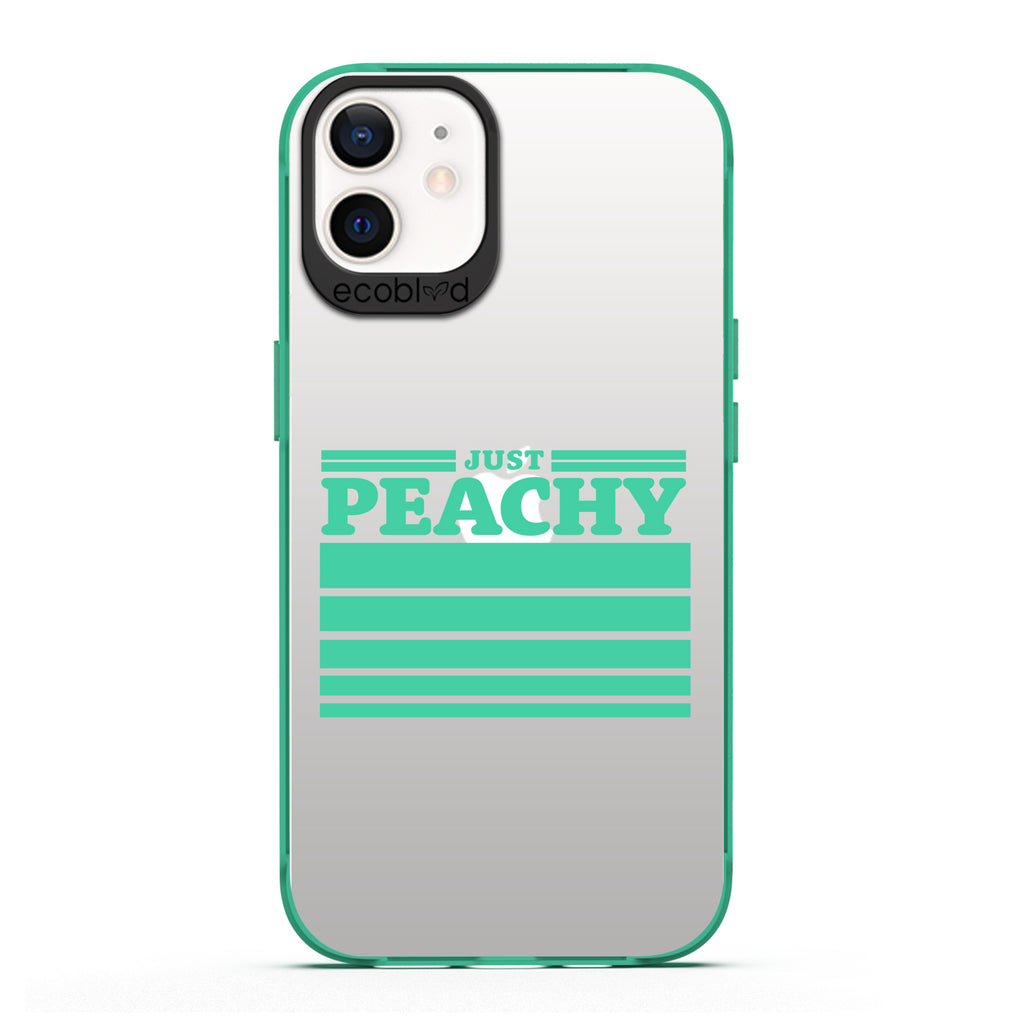 Laguna Collection - Green Eco-Friendly iPhone 12 / 12 Pro Case With Just Peachy & Gradient Stripes On A Clear Back