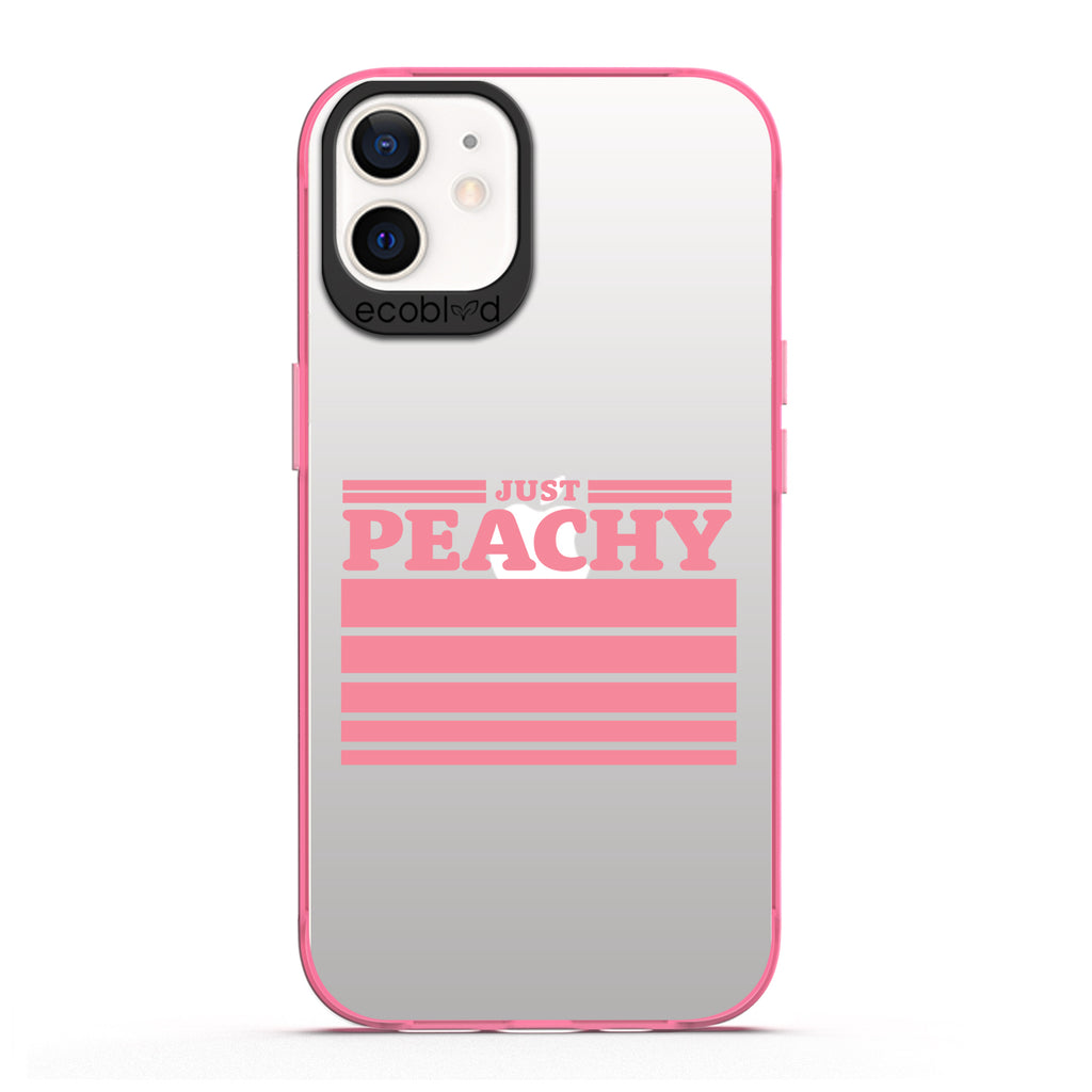 Laguna Collection - Pink Eco-Friendly iPhone 12 / 12 Pro Case With Just Peachy & Gradient Stripes On A Clear Back