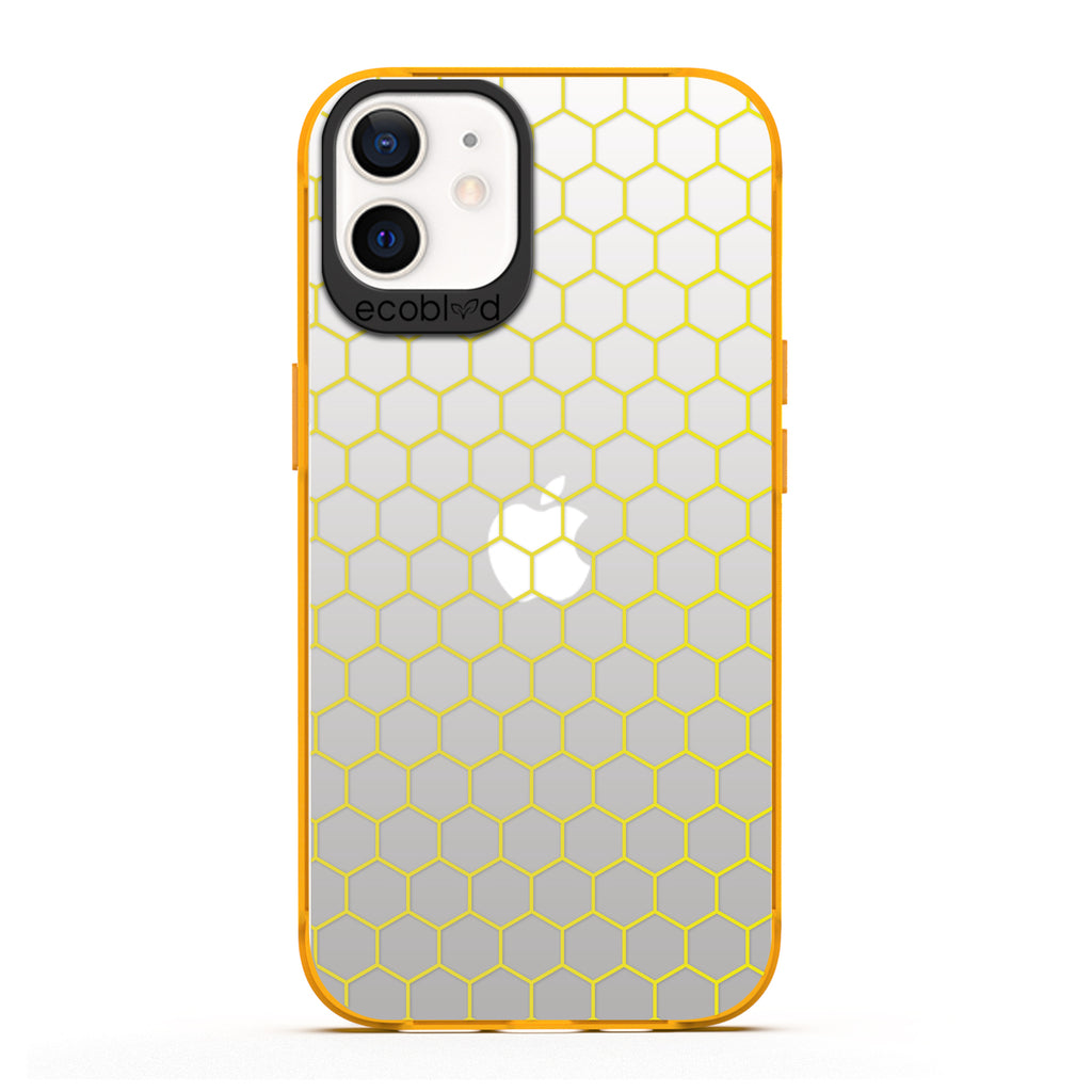 Laguna Collection - Yellow Eco-Friendly iPhone 12 / 12 Pro Case With A Geometric Honeycomb Pattern On A Clear Back