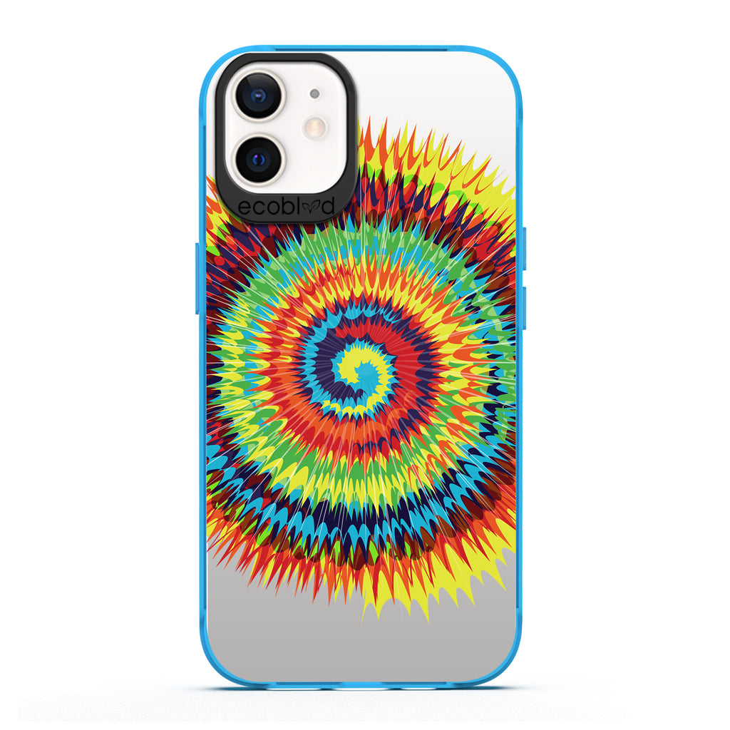 Laguna Collection - Blue iPhone 12 / 12 Pro Case With A Retro Rainbow Tie Dye Print On A Clear Back - 6FT Drop Protection