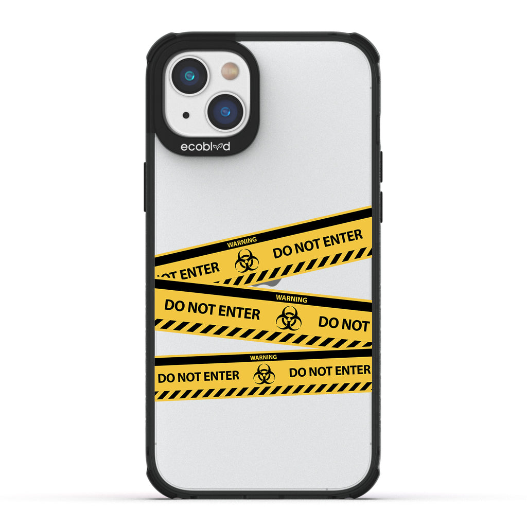 Halloween Collection - Black Laguna iPhone 14 Plus Case With Do No Enter Biohazard Tape On A Clear Back - Compostable