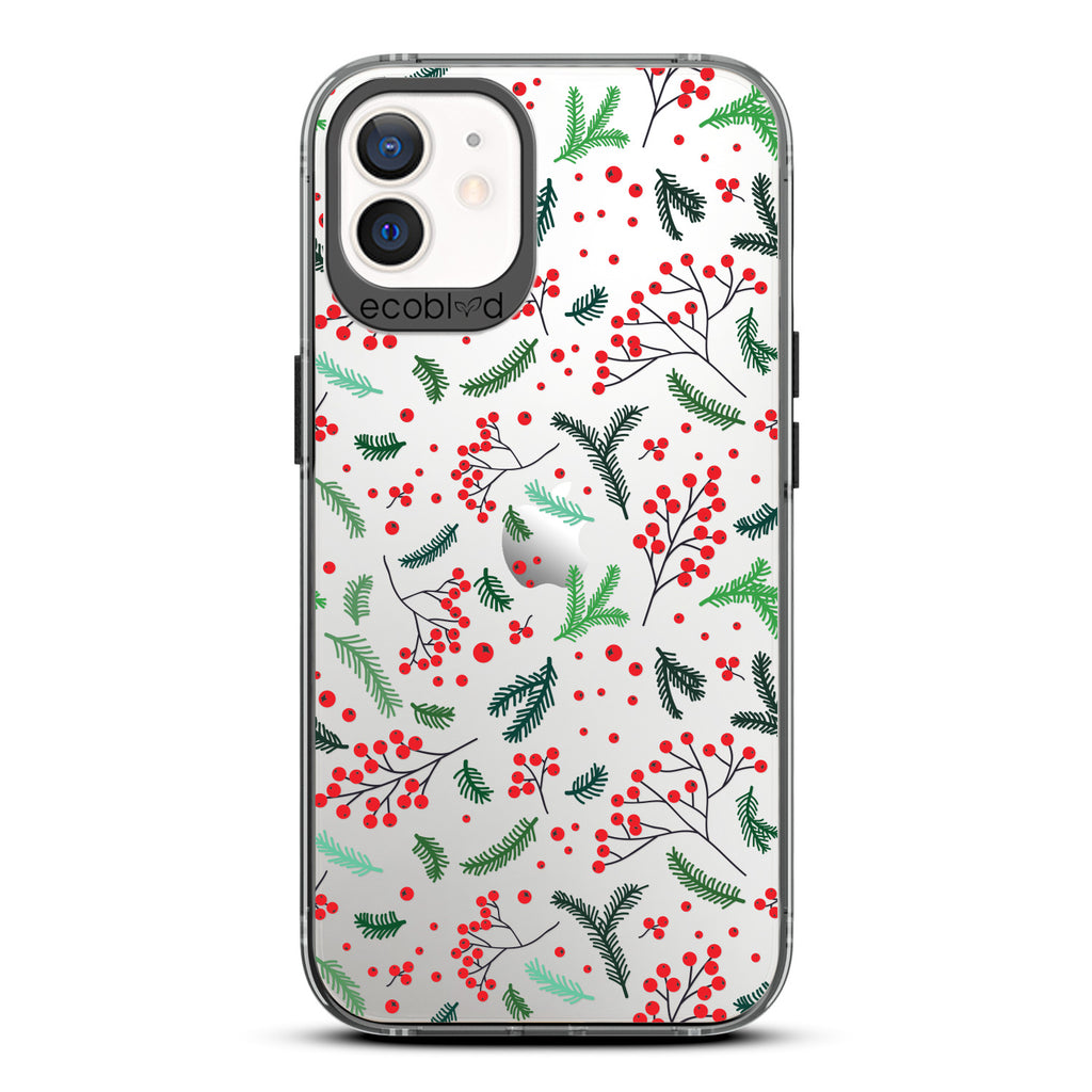 Winter Collection - Black Eco-Friendly Laguna iPhone 12 / 12 Pro Case With Mistletoe On A Clear Back