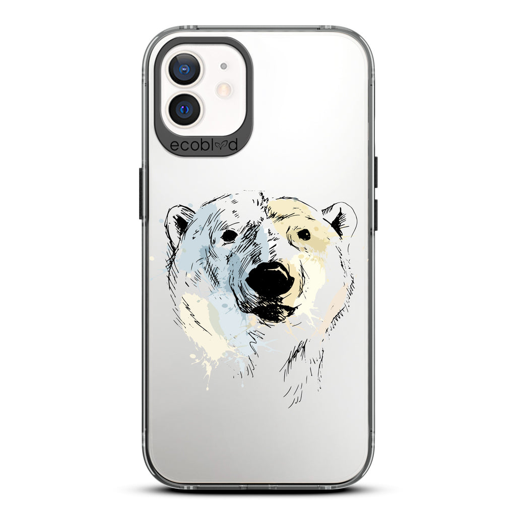 Winter Collection - Black Compostable iPhone 12 & 12 Pro Case - Illustrated Polar Bear Face On Clear Back