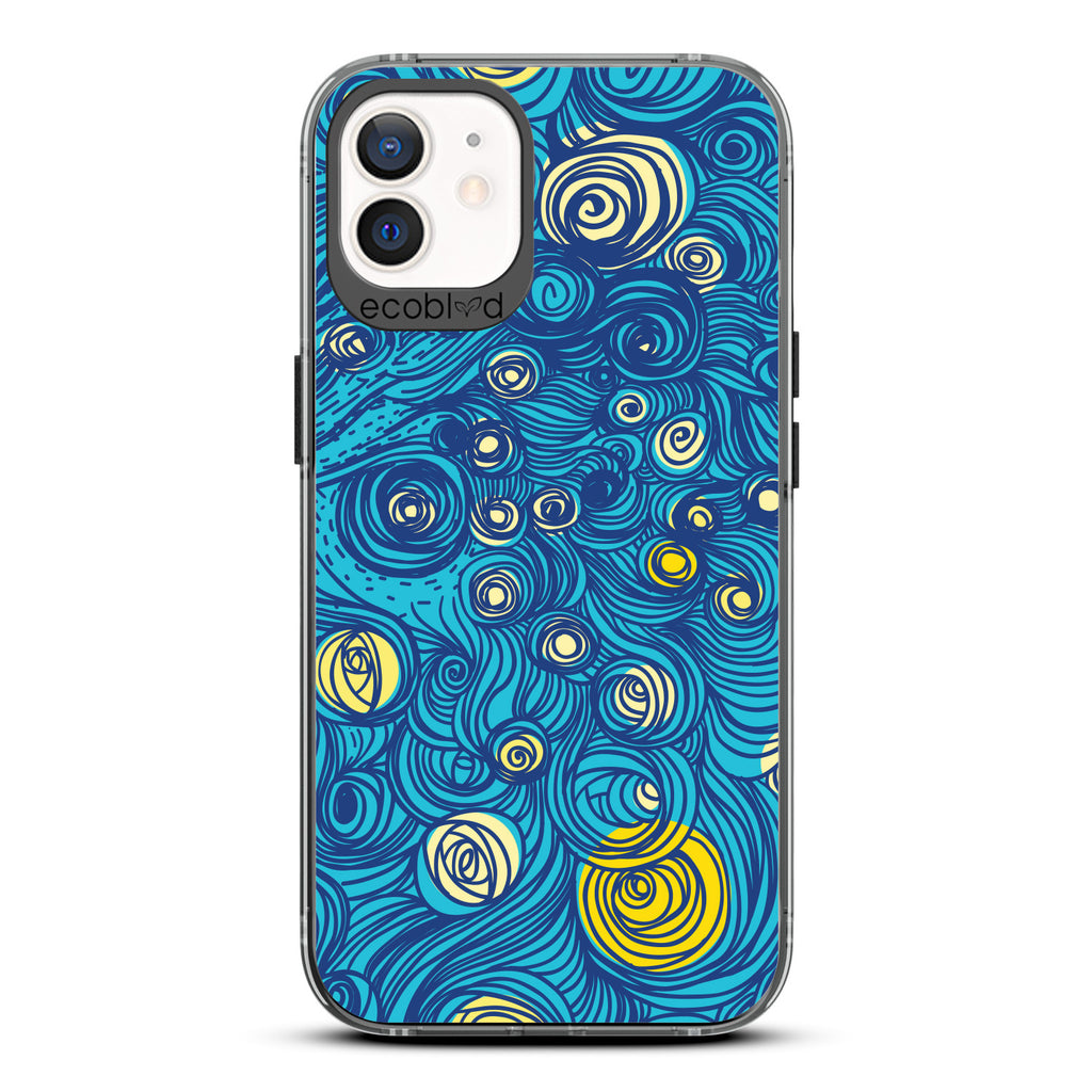 Winter Collection - Black Compostable iPhone 12 & 12 Pro Case - Van Gogh Starry Night-Inspired Art On A Clear Back