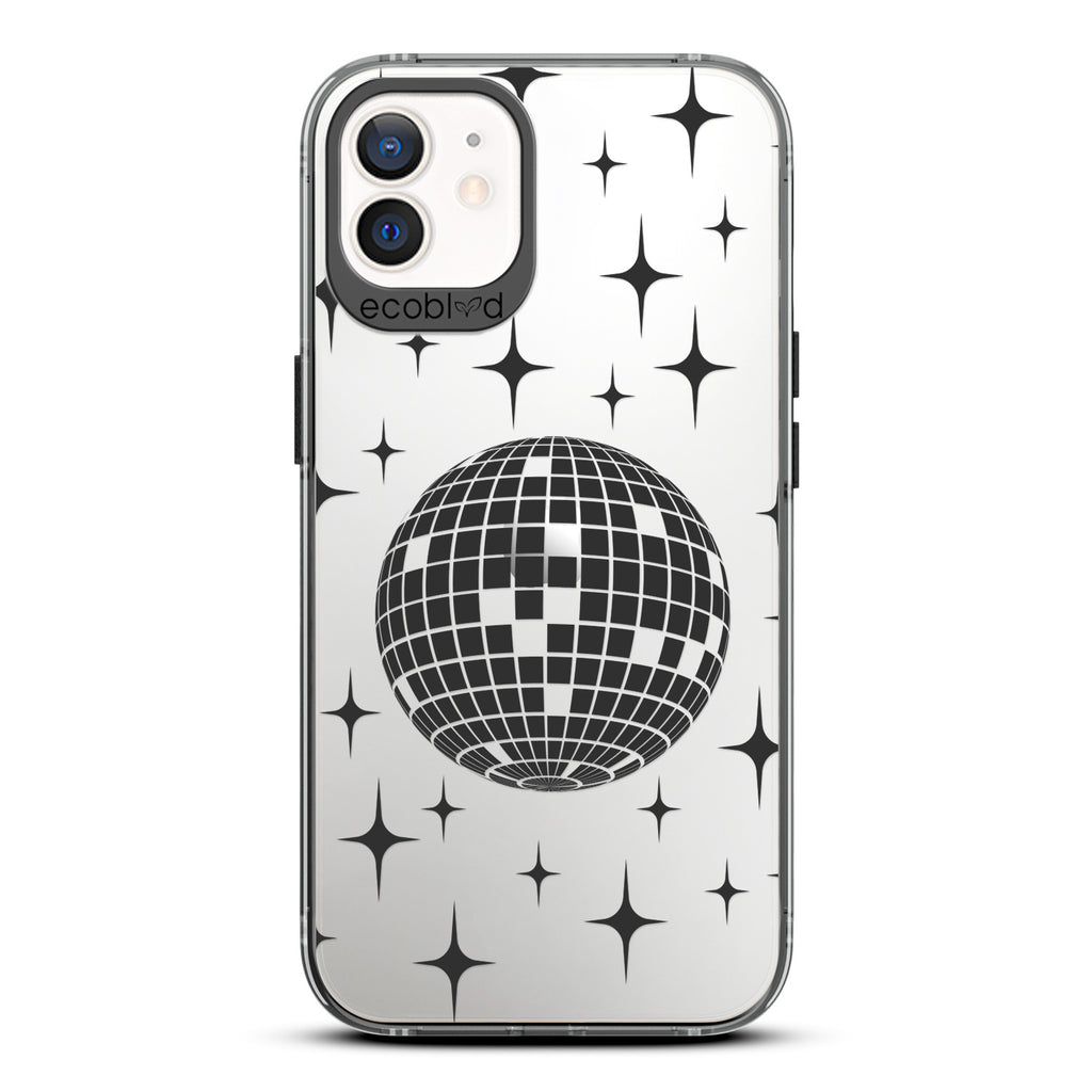 Winter Collection - Black Eco-Friendly iPhone 12 & 12 Pro Case - A Mirror Ball Shines With Stars On A Clear Back