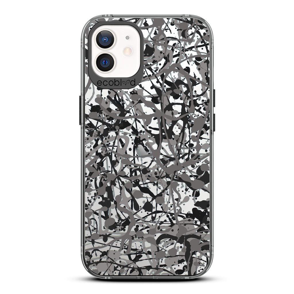 Contemporary Collection - Black Compostable iPhone 12/12 Pro Case - Abstract Pollock-Style Painting On A Clear Back